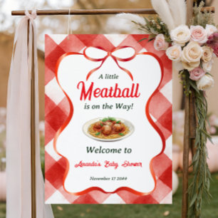 Italian Red Gingham Meatball Pasta Baby Shower Poster