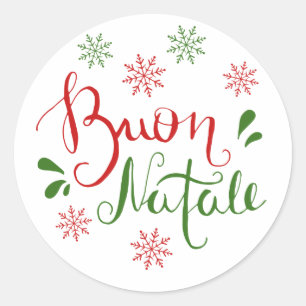 Italian Red Green Merry Christmas Classic Round Sticker