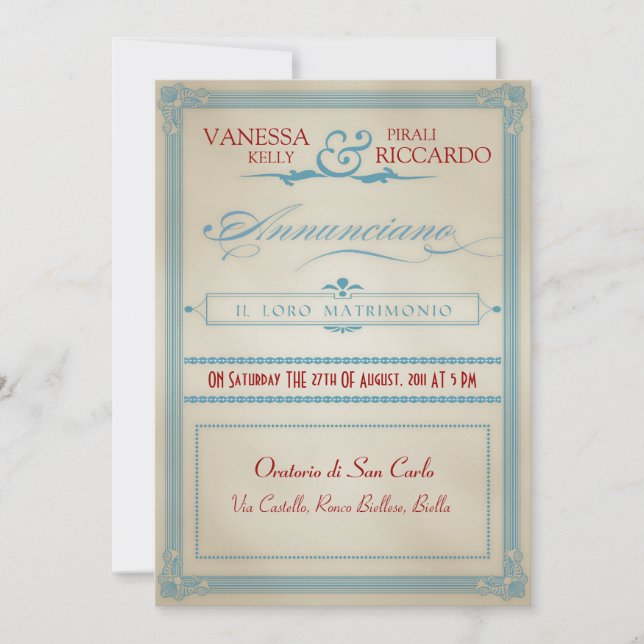 Italian Red White & Blue Wedding Invitation (Front)