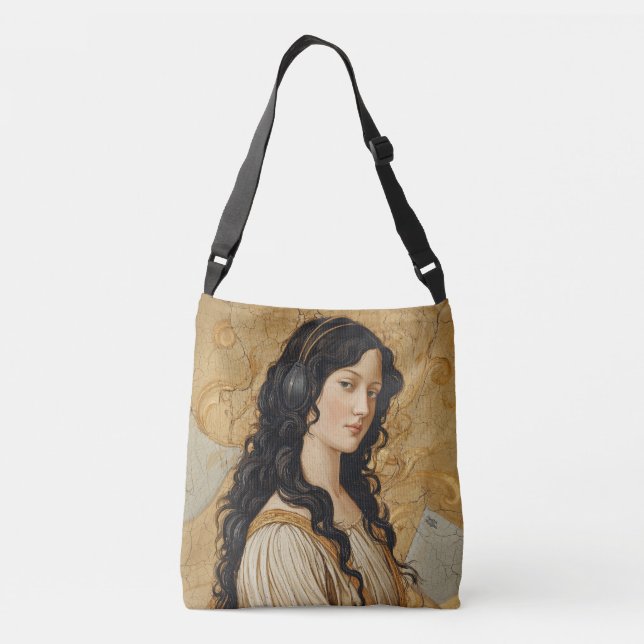Italian Renaissance Girl Portrait with Headphones  Crossbody Bag (Back)