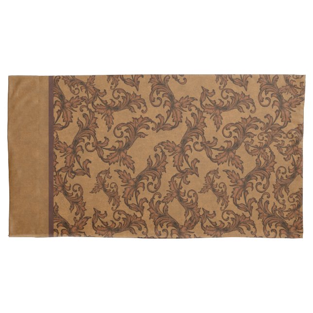 Italian Renaissance Leafy Swirls (Rust and Gold) Pillowcase (Front-Left)