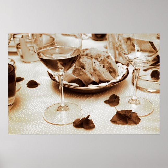 Italian Restaurant: Bread, Wine, Bougainvillea Poster (Front)