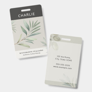 Italian Restaurant Olive Leaf Staff Name ID Badge