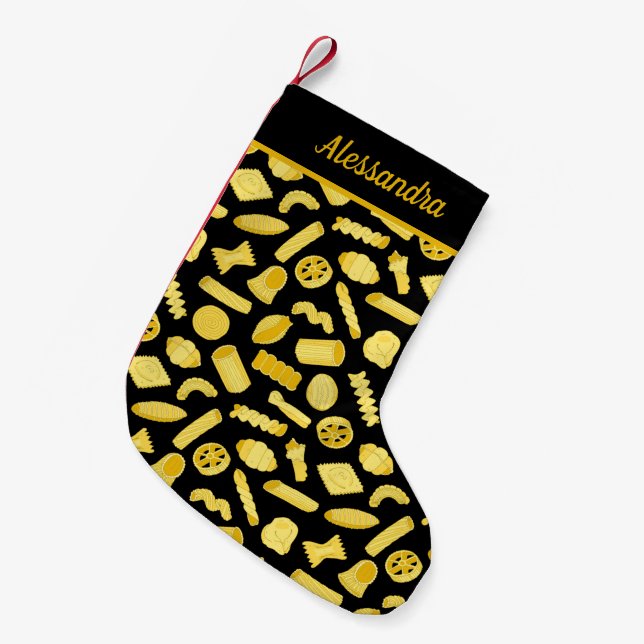 Italian Restaurant Pasta Patterned Black Small Christmas Stocking (Front (Hanging))