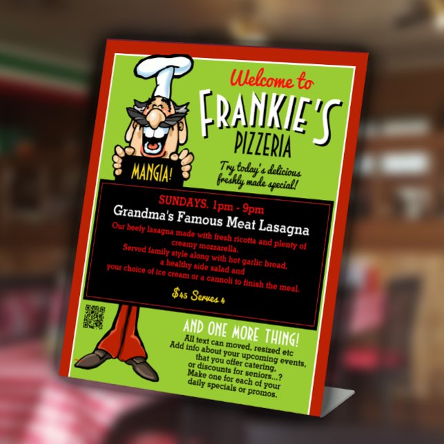 Italian Restaurant Pizzeria Fun Menu Board Promo Pedestal Sign (Creator Uploaded)