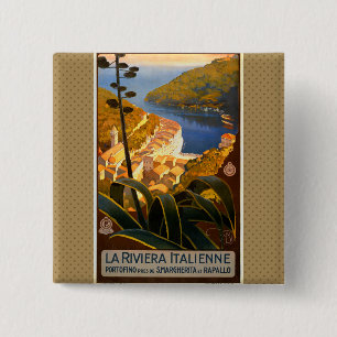 Italian Riviera Europe Italy Travel Poster 15 Cm Square Badge