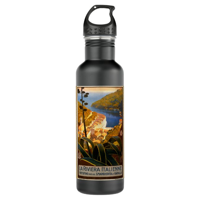 Italian Riviera Europe Italy Travel Poster 710 Ml Water Bottle (Front)
