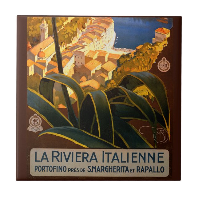 Italian Riviera Europe Italy Travel Poster Ceramic Tile (Front)