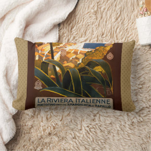 Italian Riviera Europe Italy Travel Poster Lumbar Cushion