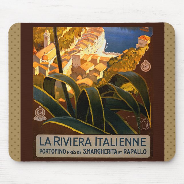 Italian Riviera Europe Italy Travel Poster Mouse Pad (Front)