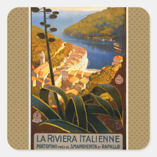 Italian Riviera Europe Italy Travel Poster Square Sticker