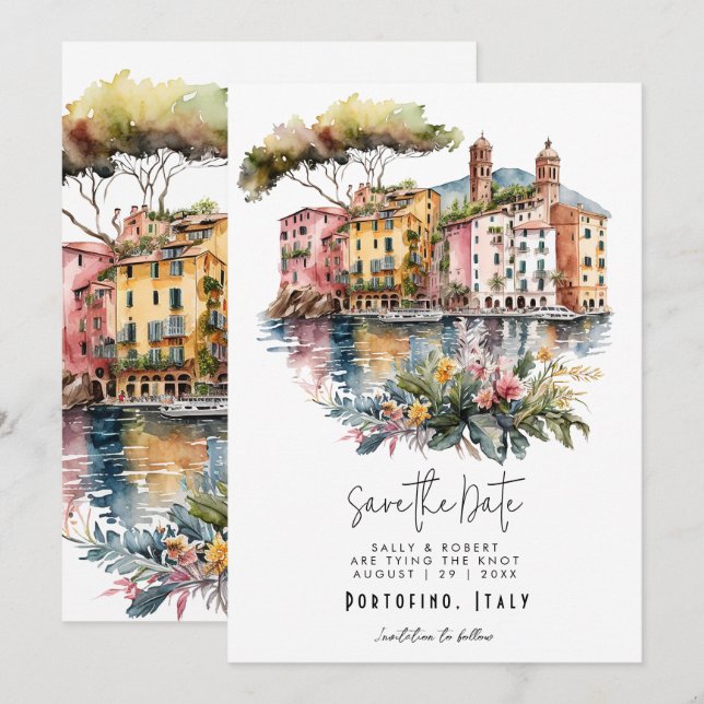 Italian Riviera Portofino save the date card (Front/Back)