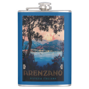 Italian Riviera Travel Poster Hip Flask
