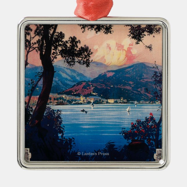 Italian Riviera Travel Poster Metal Tree Decoration (Front)