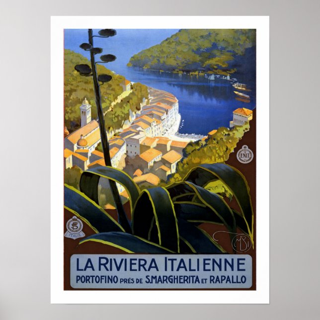 Italian Riviera Vintage Travel Poster (Front)