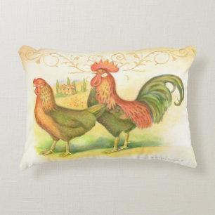 Italian rooster and hen villa in background decorative cushion