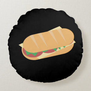Italian Sandwich Sub Cheese and Lettuce Tomatoes Round Cushion