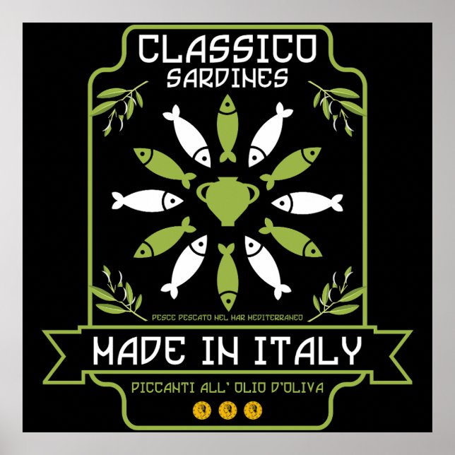 Italian Sardine Art Print Kitchen Gift (Front)