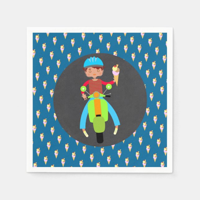 Italian scooter boy Birthday Party Napkin (Front)