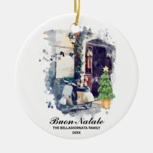 *~* Italian Scooter Buon Natale Photo Christmas Ceramic Ornament