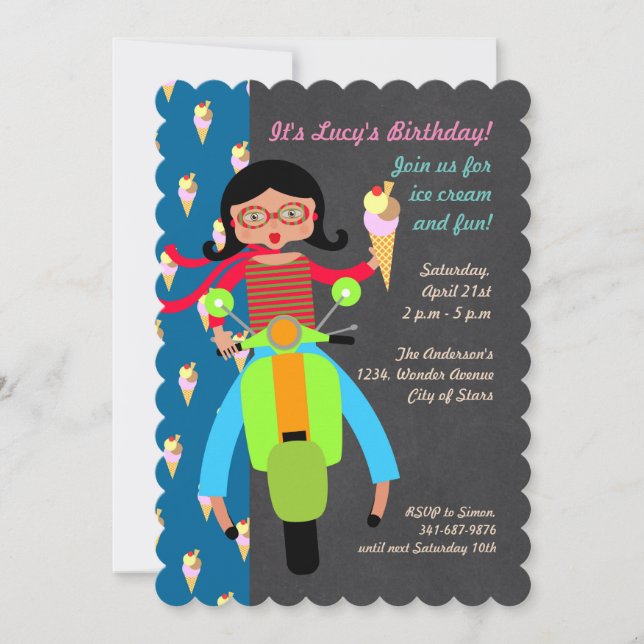 Italian scooter girl Birthday Party invitation (Front)