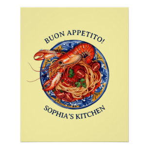 Italian Seafood Lobster Pasta, Sicilian Maiolica Poster