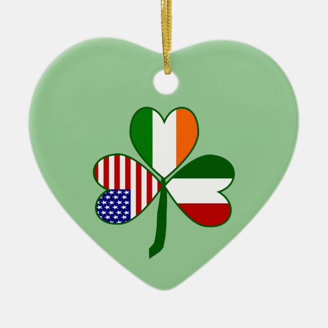 Italian Shamrock Green Background Ceramic Ornament (Front)