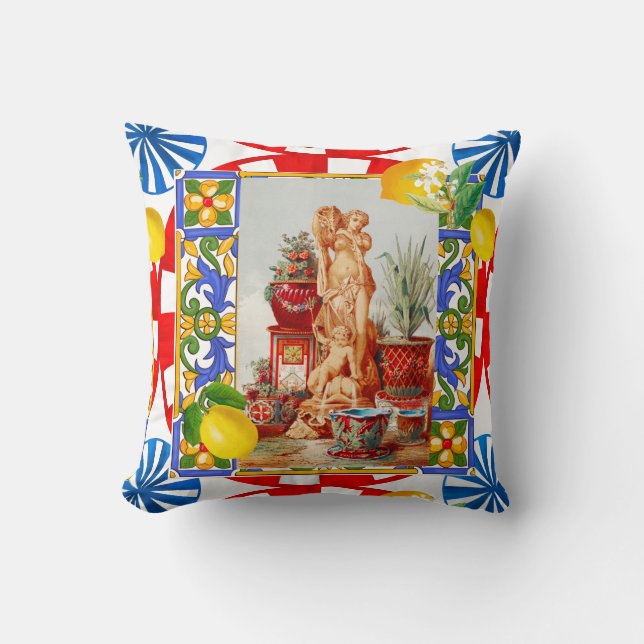Italian,Sicilian art,maiolica,tiles,baroque art  Cushion (Front)
