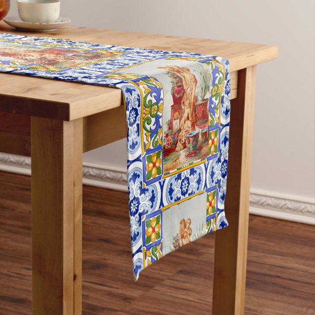 Italian,Sicilian art,maiolica,tiles,baroque art   Short Table Runner (In Situ)
