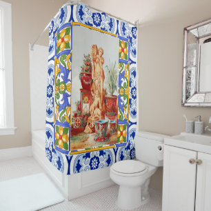 Italian,Sicilian art,maiolica,tiles,baroque art   Shower Curtain