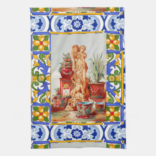 Italian,Sicilian art,maiolica,tiles,baroque art  Tea Towel