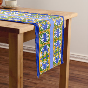 Italian,Sicilian art,majolica pattern Short Table Runner