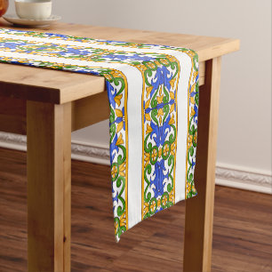 Italian,Sicilian art,majolica pattern Short Table Runner