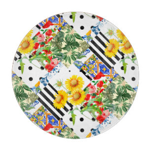 Italian,Sicilian art,patchwork,summer Flowers   Cutting Board