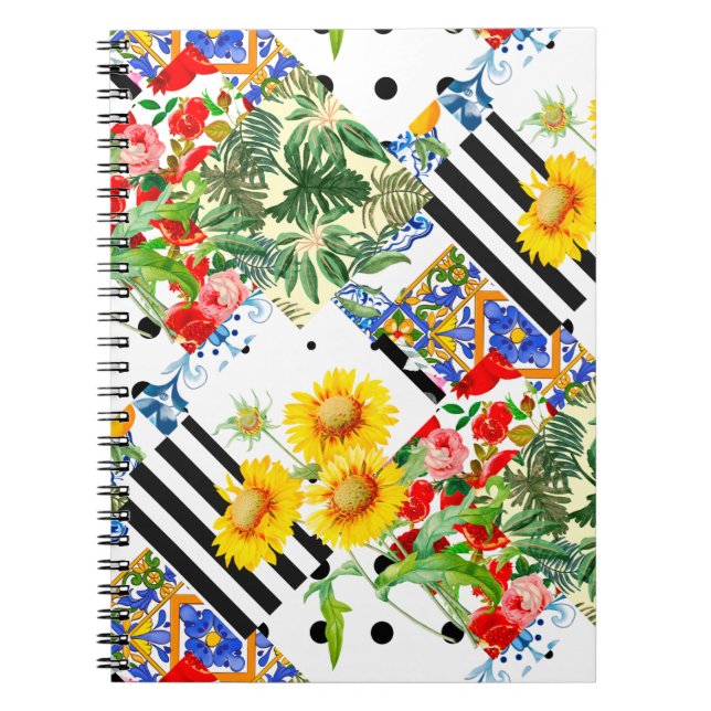 Italian,Sicilian art,patchwork,summer Flowers      Notebook (Front)