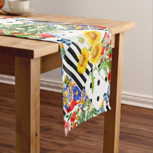 Italian,Sicilian art,patchwork,summer Flowers Short Table Runner