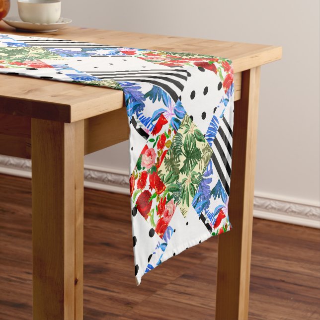 Italian,Sicilian art,patchwork,summer Flowers   Short Table Runner (In Situ)