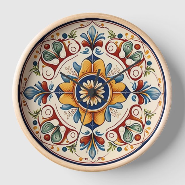 Italian Sicilian ceramic design wall clock (Front)