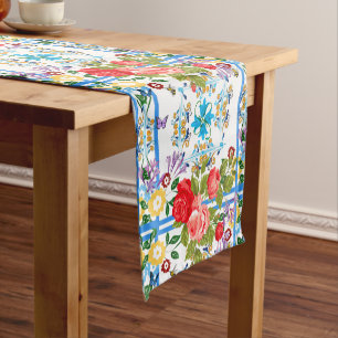 Italian,Sicilian,floral,majolica pattern Short Table Runner