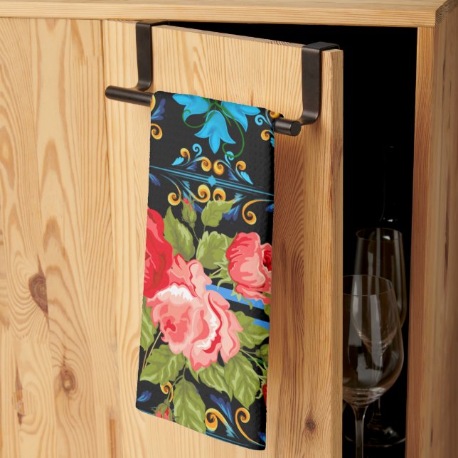 Italian,Sicilian,floral,majolica pattern   Tea Towel (Thirds Fold)