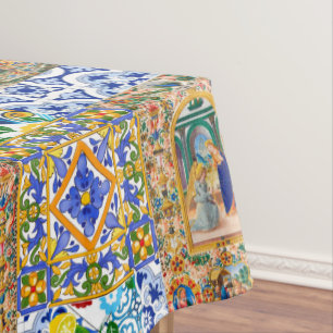 Italian,Sicilian,holy Mary,Virgin Mary,maiolica   Tablecloth