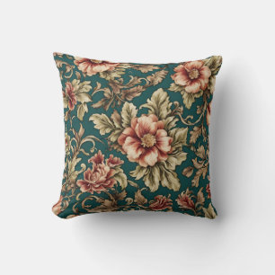 Italian Sophisticated Red Roses and Golden Leaves Cushion