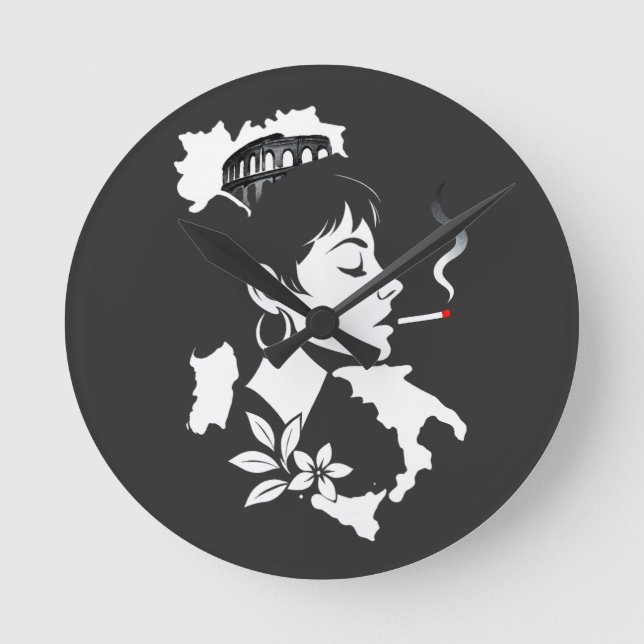 Italian Soul: Minimalist Rome Colosseum & Italy Ma Round Clock (Front)