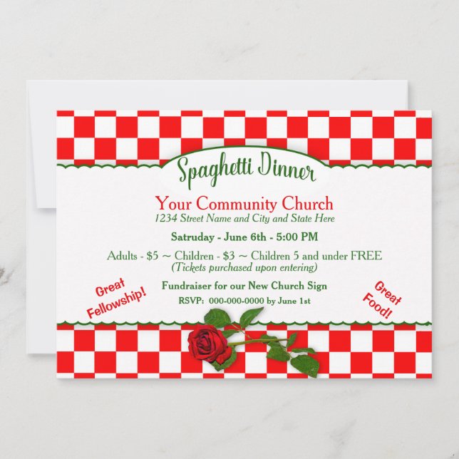 Italian Spaghetti Dinner Invitaton - Red/White Invitation (Front)