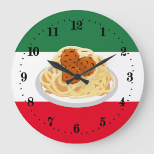 Italian spaghetti meatballs decor large clock