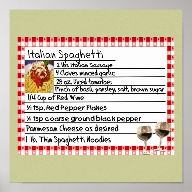 Italian Spaghetti Recipe Poster (Front)