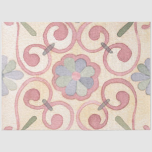 Italian Spanish Majolica Pink Floral Decoupage Tissue Paper