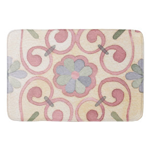 Italian Spanish Majolica Pink Floral Watercolor Bath Mat