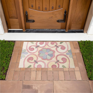 Italian Spanish Majolica Pink Floral Watercolor  Doormat