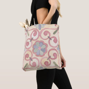 Italian Spanish Majolica Pink Floral Watercolor Tote Bag